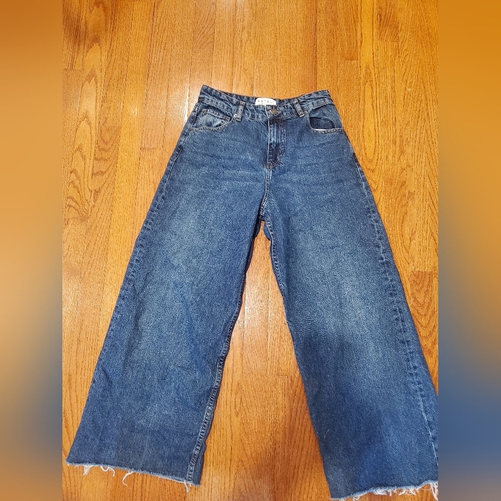 Motel Rocks High-Rise Wide Leg Jeans in Classic Blue Denim